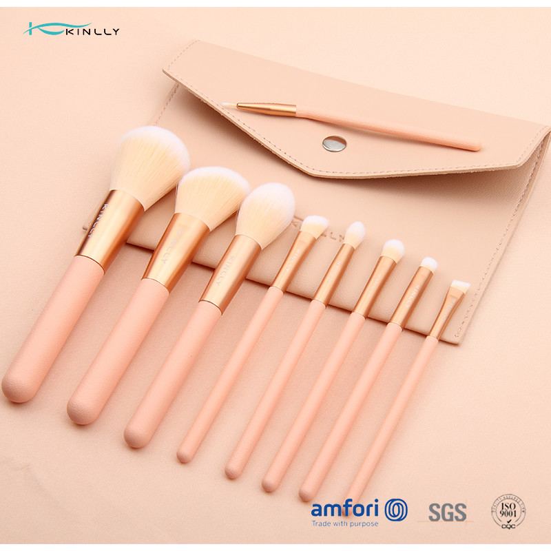 9pcs Plastic Handle Orange Makeup Brush Set With Poly Bag