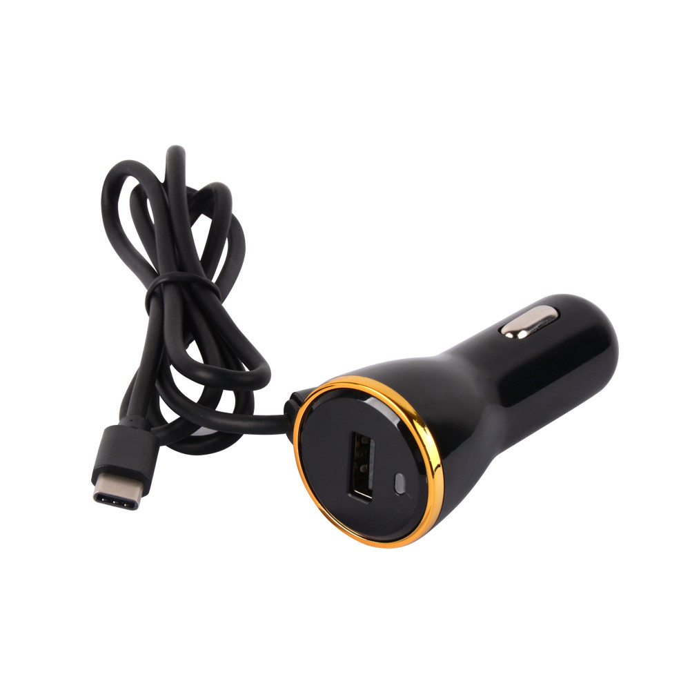 Short Circuit Protection QC3.0 18W USB C Car Charger With Spring Cable