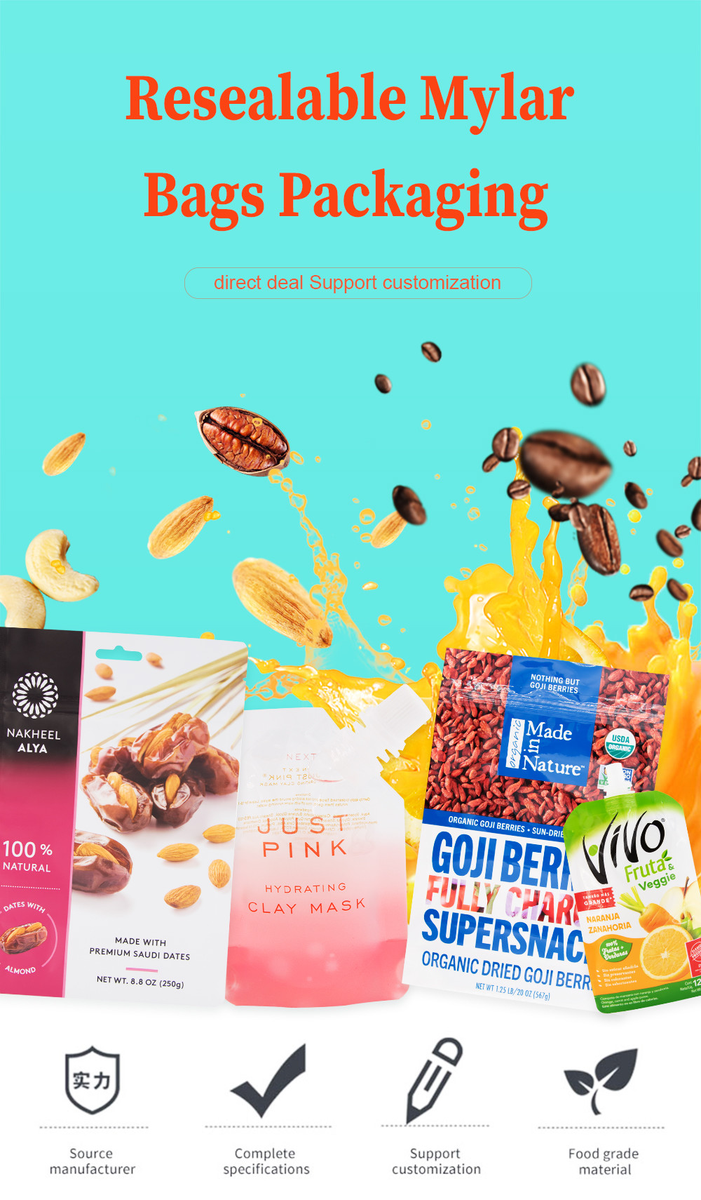 BOPA PE Heat Sealed Plastic Bags Gravnre Printing Food Packaging