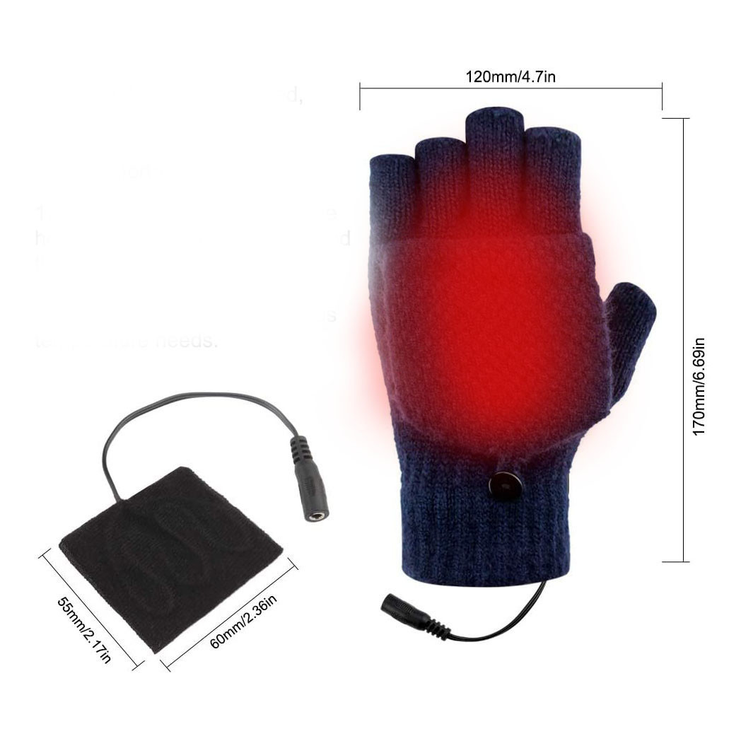 Washable Electric Heated Gloves USB Powered Button Closure Fingerless type