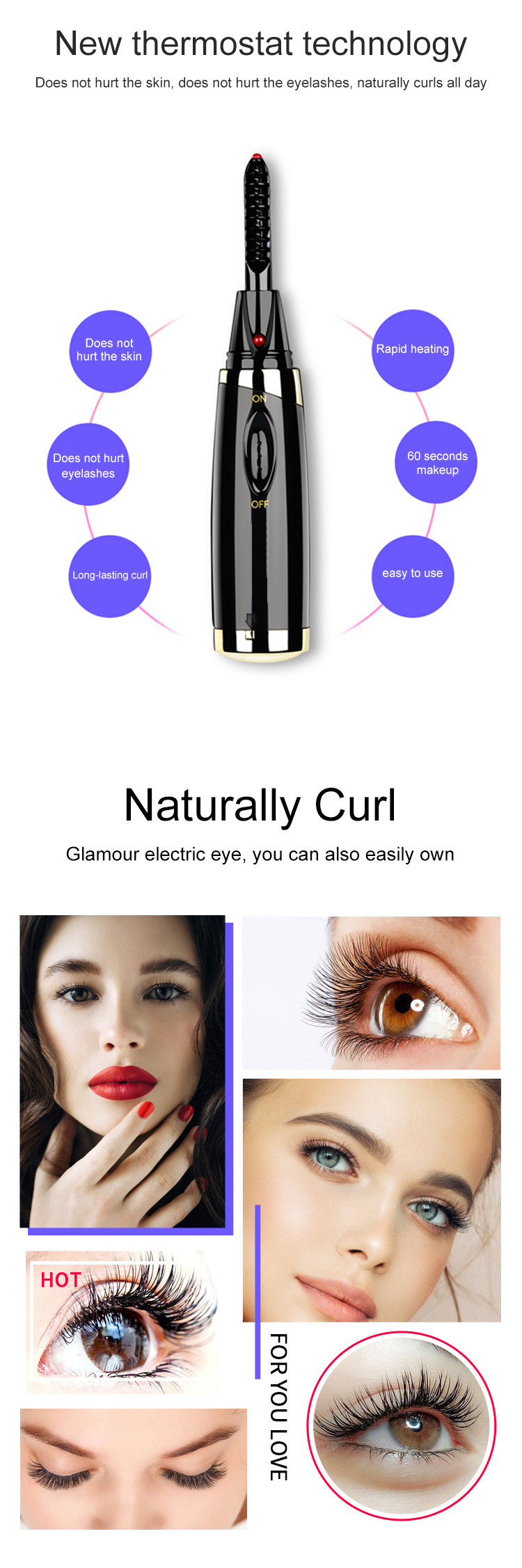 AAA Battery Operated ABS Shell Silicone Conducting Heated Eyelash Curler