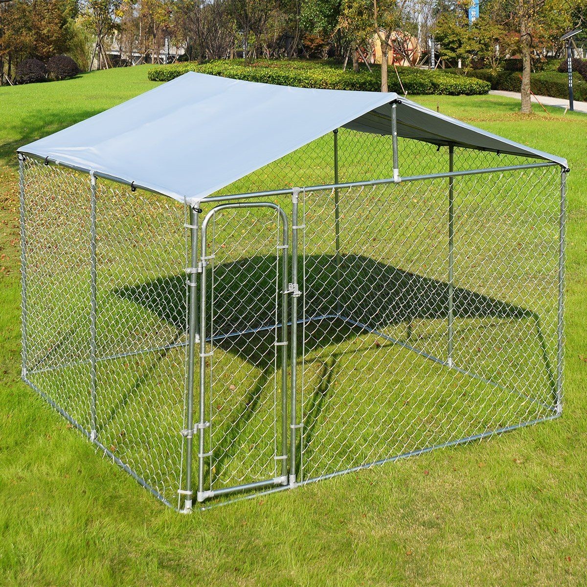Waterproof Heavy Duty Dog Kennel With Roof 8 X 4 X 6ft Black Animal Plastic Tray
