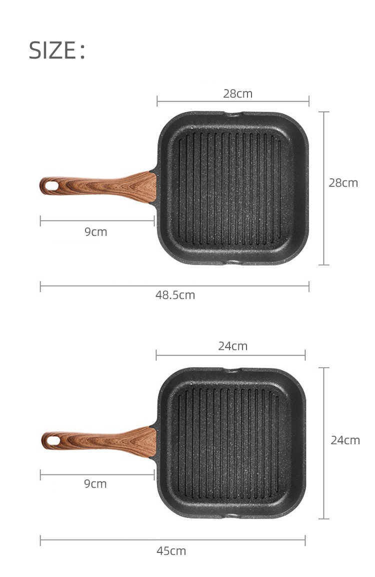 High Quality Gas Stove Griddle Aluminium Black Grill Pans Nonstick Steak Frying Pan For Cooking