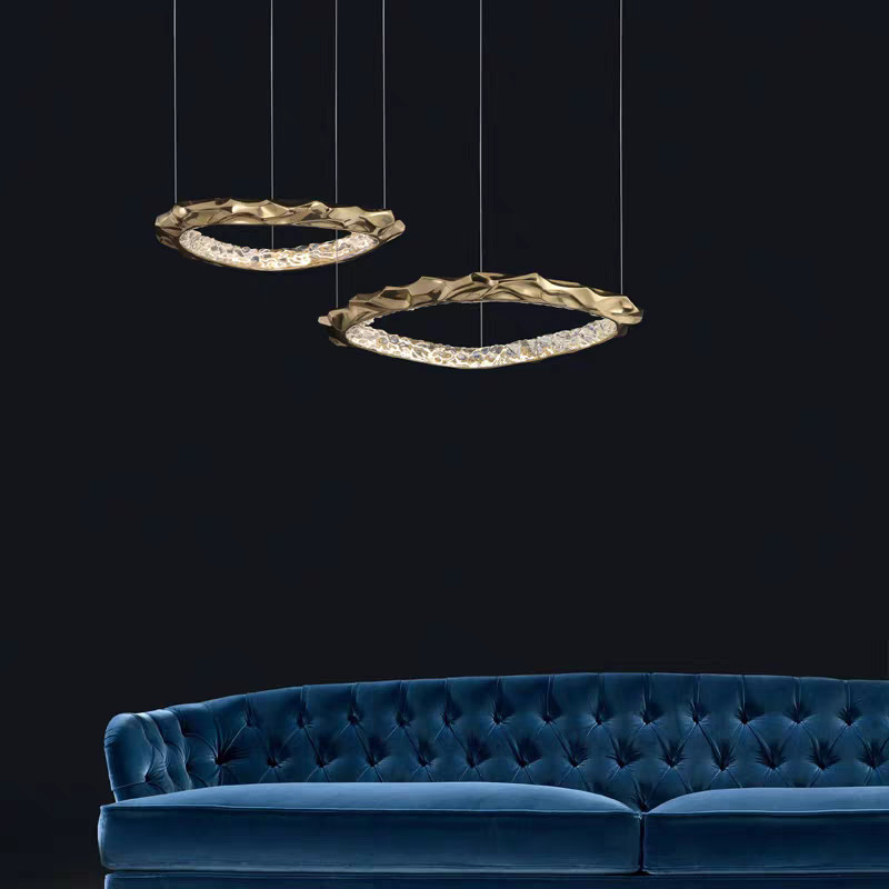 Light luxury copper ring staggered chandelier restaurant living room creative luxury decorative lamps