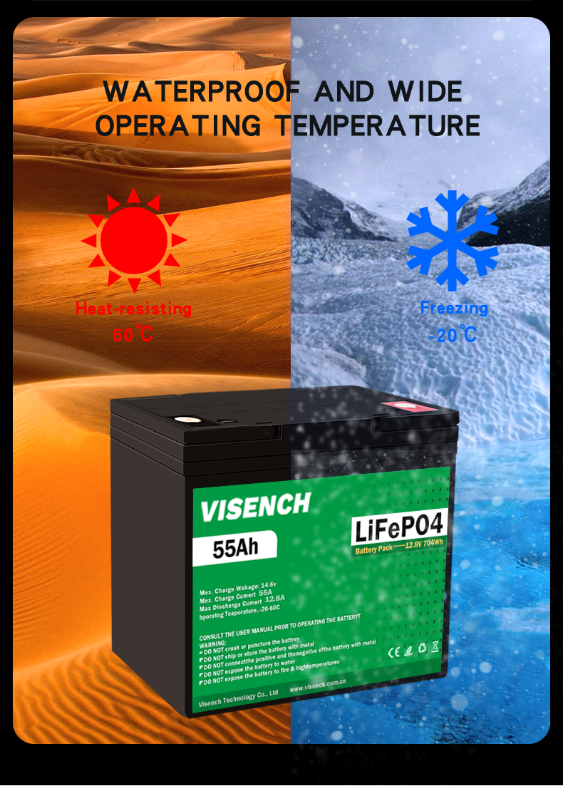 Visench Best Seller 12 V 55Ah Deep Cycle Solar Rv Caravan Marine 12 Volt Lithium Ion Batteries 12V 55Ah Lifepo4 Battery