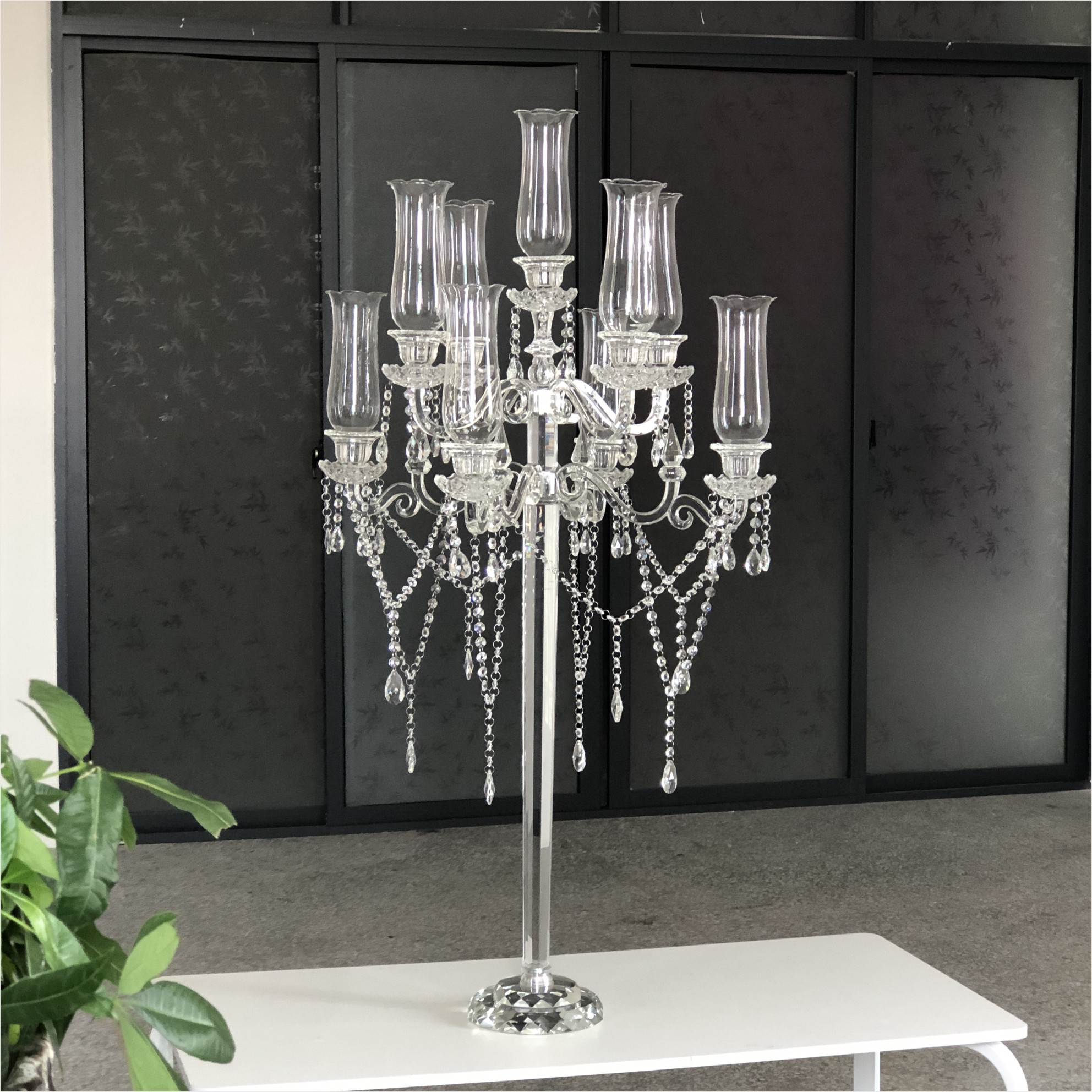 ZT-323H Hot sale luxury event decor centerpieces long base 10 holder crystal candlesticks
