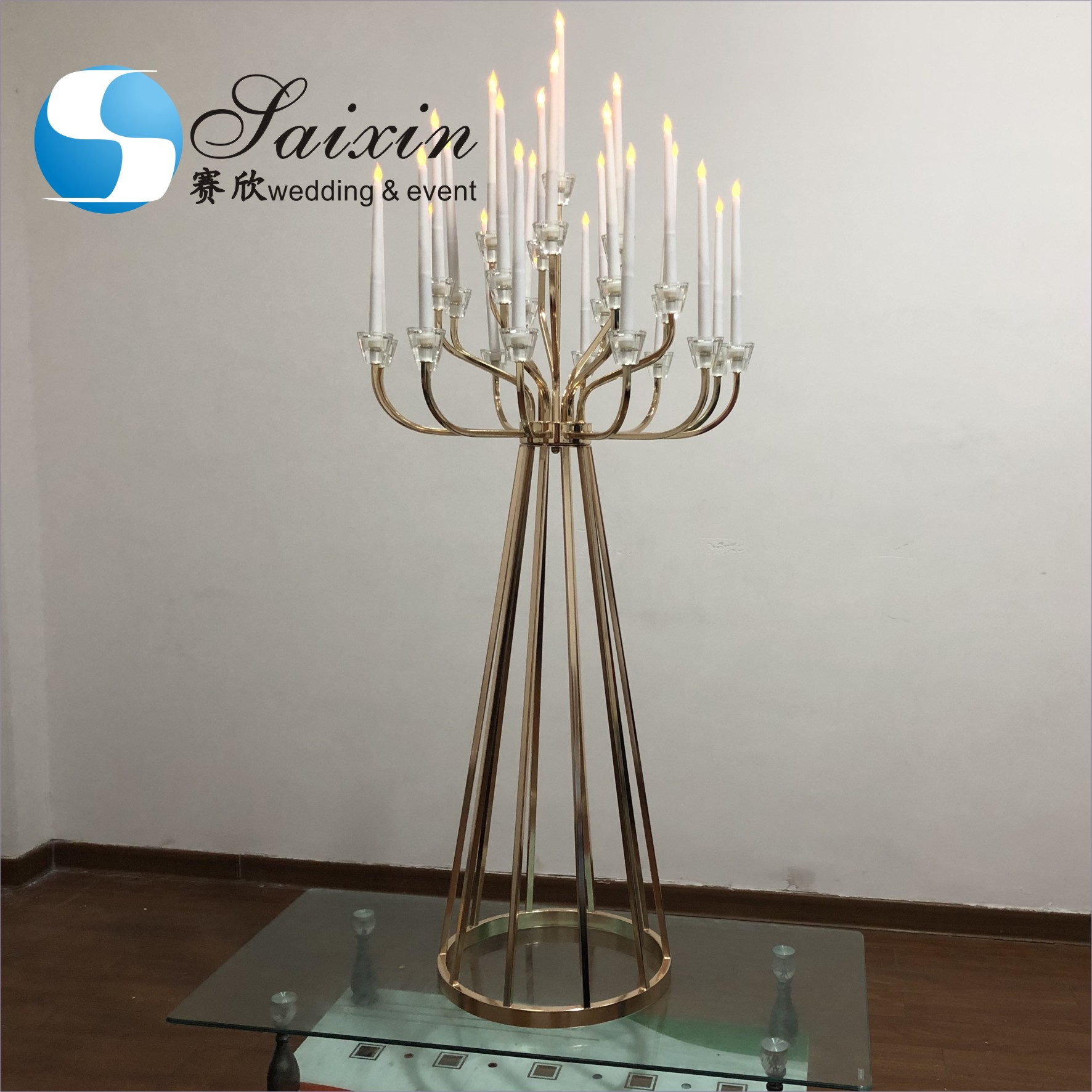 Wedding Gold Metal Stands For Centerpieces Cylinder With Long Crystal 130cm