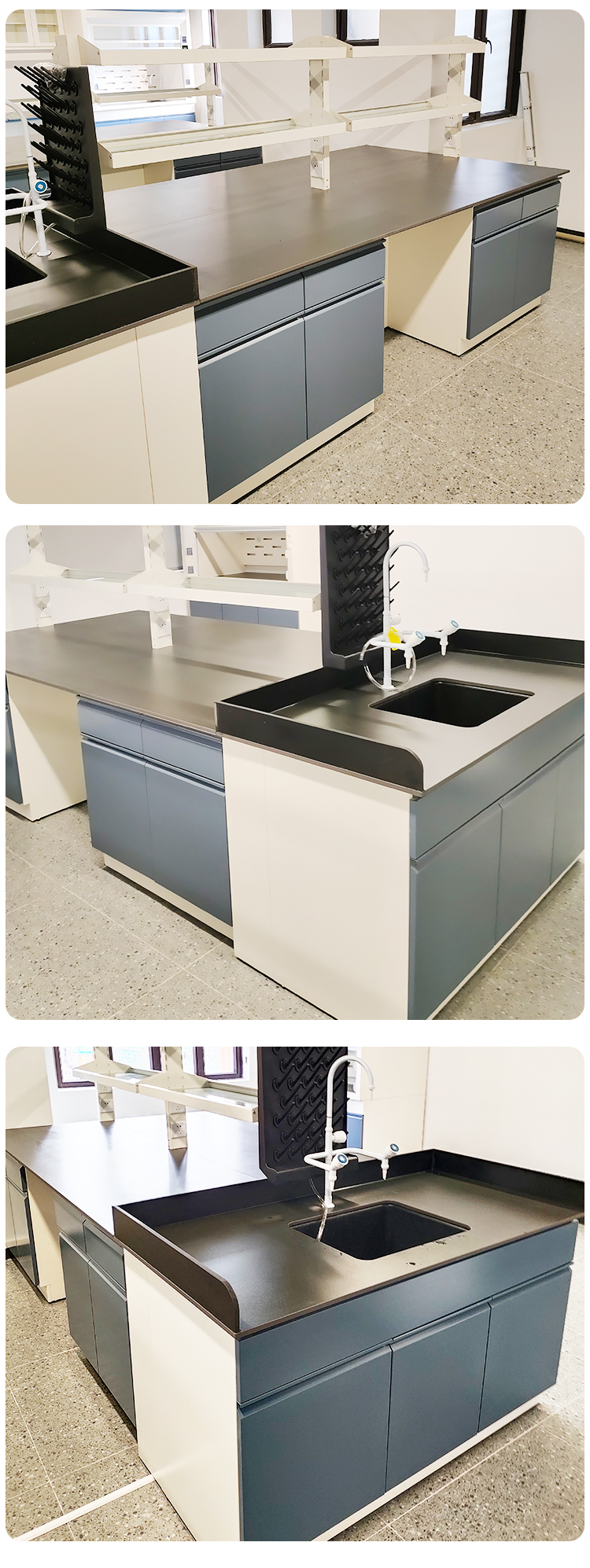 Steel Lab Island Bench Anti Corrosion Metal Laboratory Furniture ISO Standard
