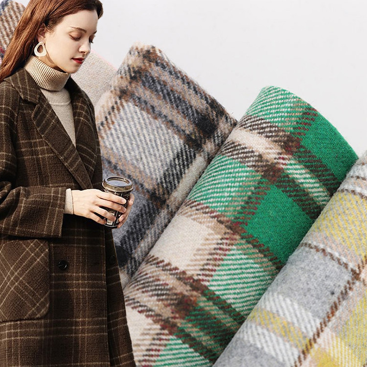 Multicolor Yarn Dyed 850gsm Check Tweed Wool Fabric Polyester Coating Fabric