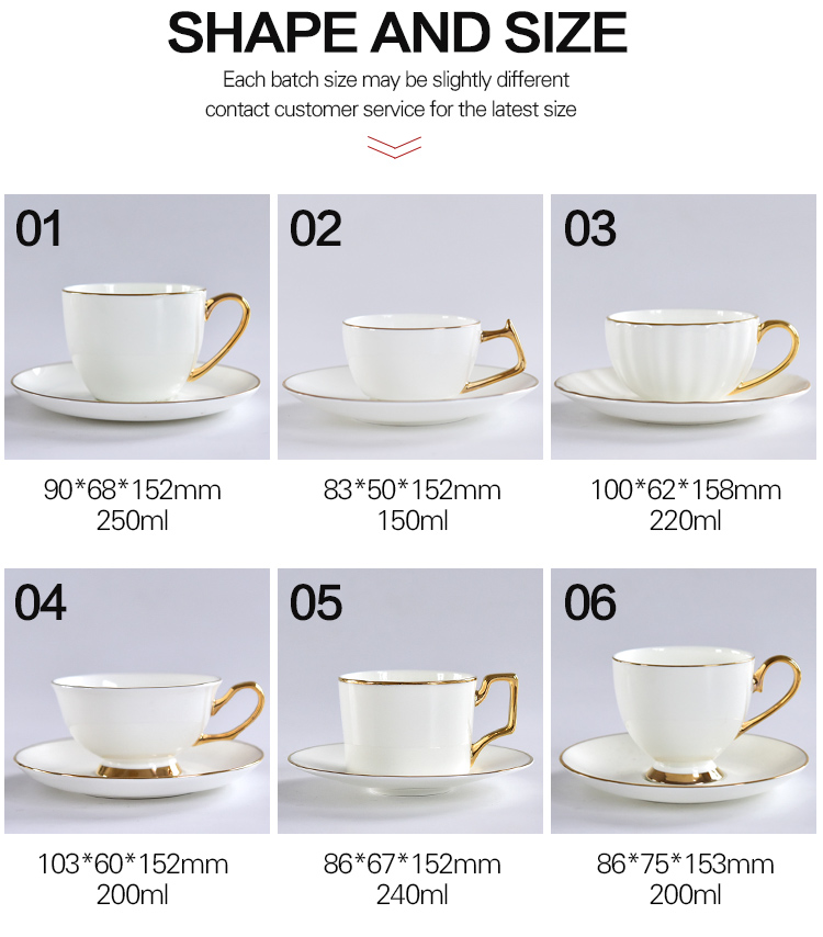 Wholesale customizable sublimation coated best selling Ceramic Bone China Mug with Saucer with golden rim