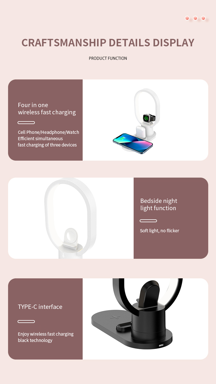 ABS Magnetic 4 In 1 Wireless Fast Charging 15W Wireless Charger With Night Light for Type C Devices