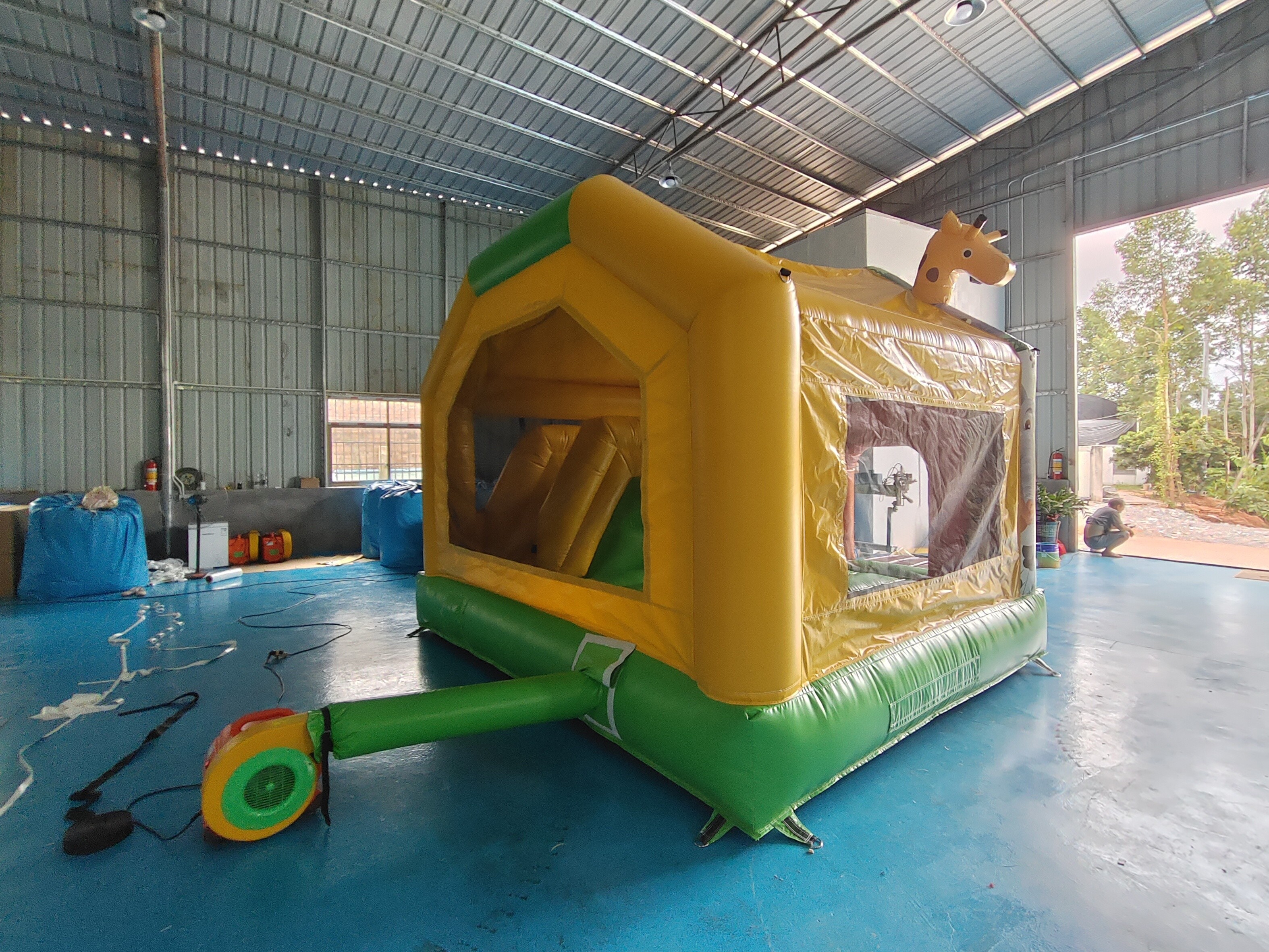 Small Indoor Bounce House Full Printing Giraffe Cartoon Animal Park Castle With Silde Combo