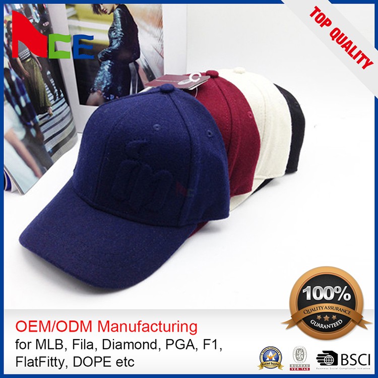 100% Wool Material Custom Embroidered Baseball Caps No Minimum Eco Friendly