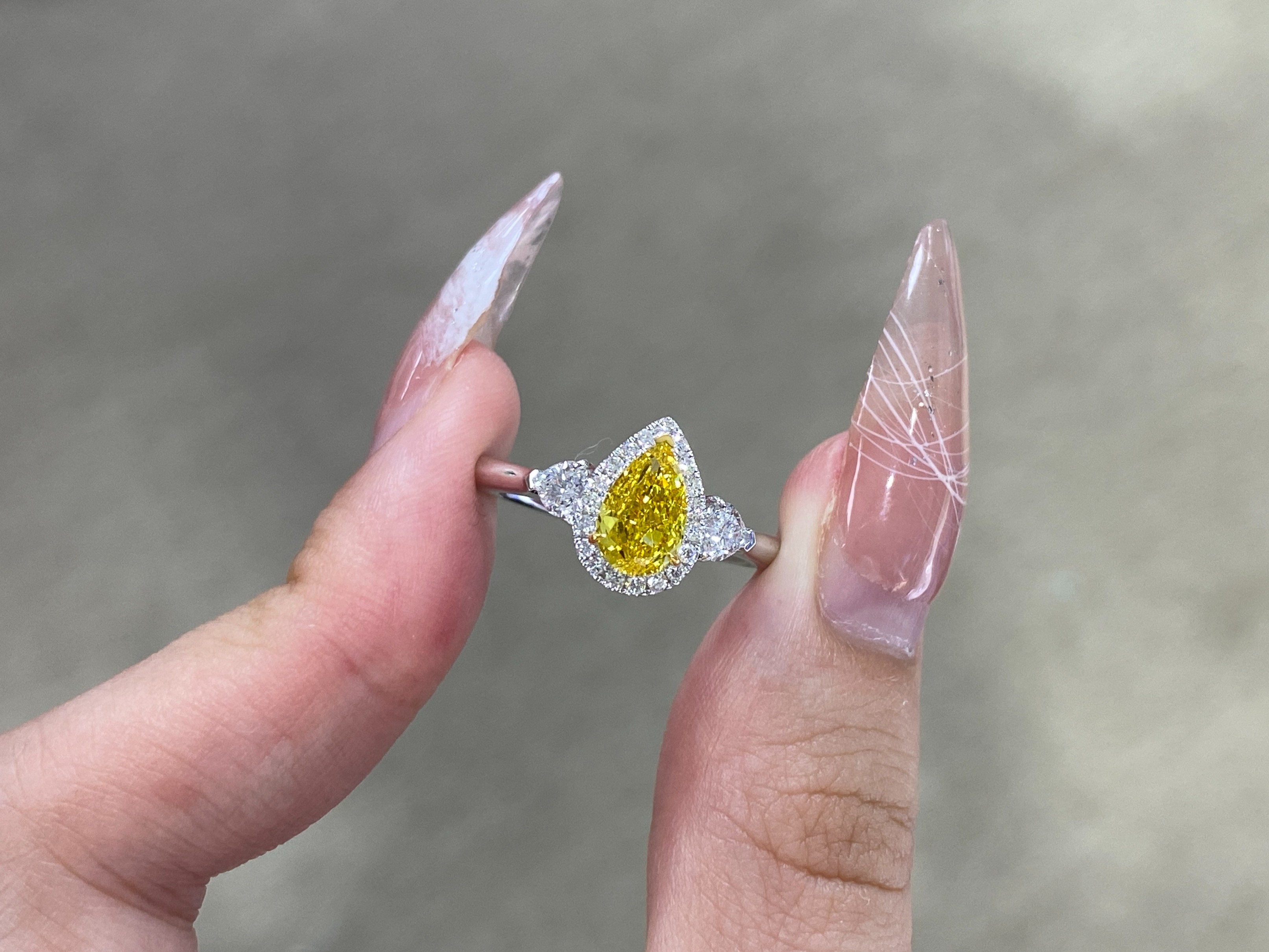 1.03ct Fancy Vivid Yellow Lab Created Diamond Ring 18k White Gold