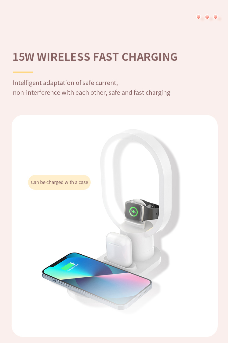 ABS Magnetic 4 In 1 Wireless Fast Charging 15W Wireless Charger With Night Light for Type C Devices