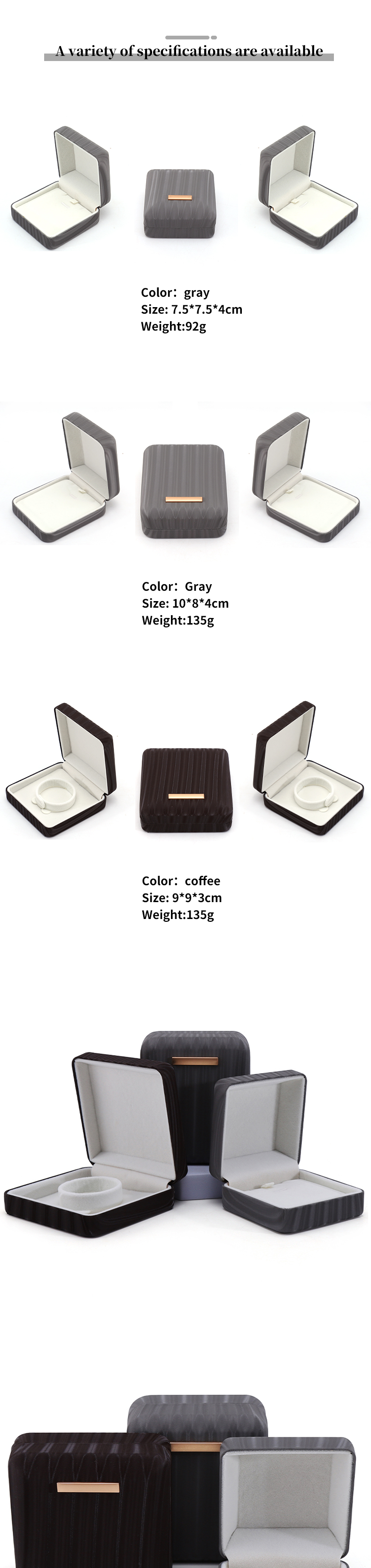 High-End Ray Grain Faux Leather Jewelry Packaging Box with Golden Bar Ornament