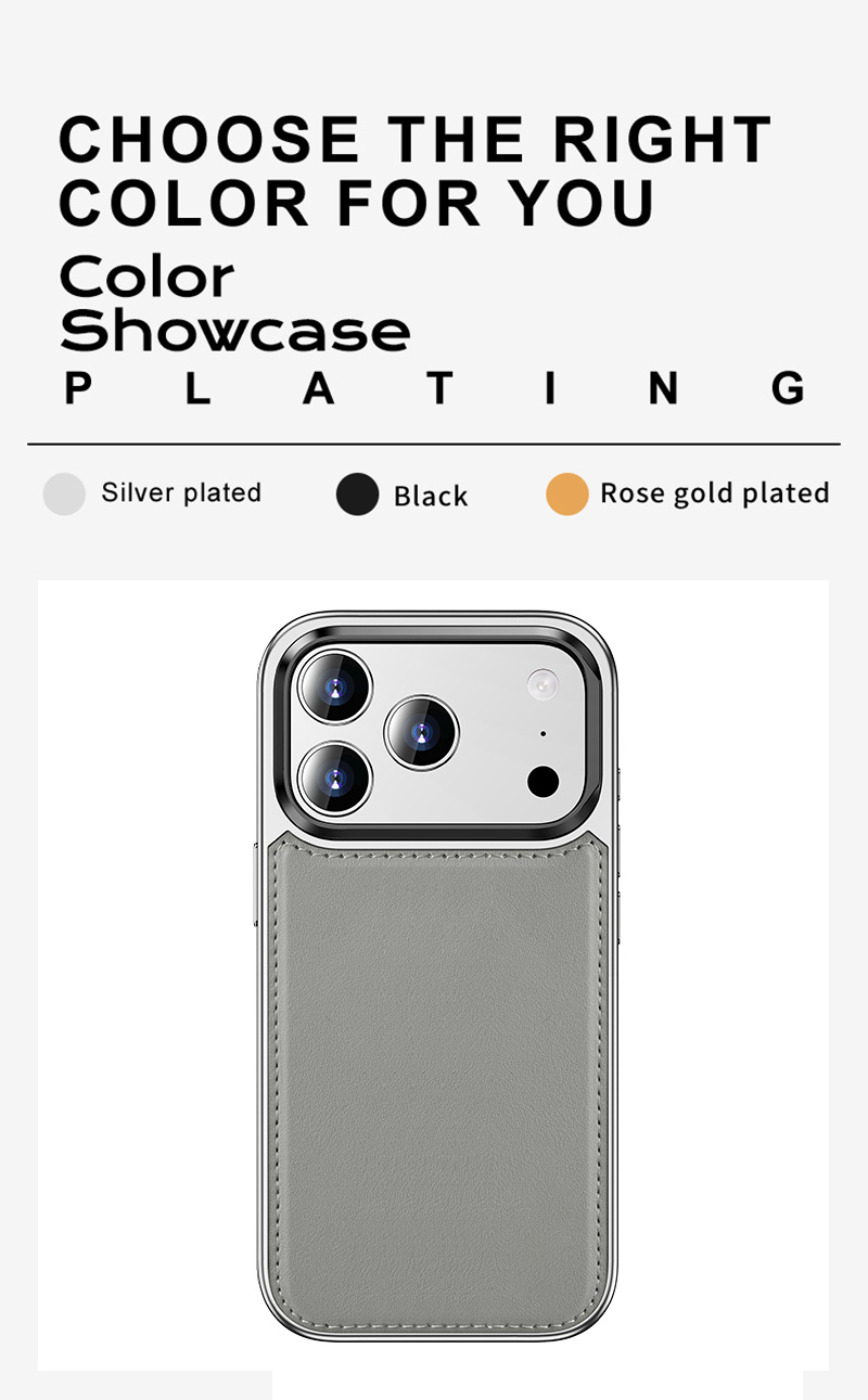 ODM OEM Leather Phone Case for iPhone 15 16 17 18 Pro Max, Electroplated Frame Magnetic Cover with Independent Camera Button