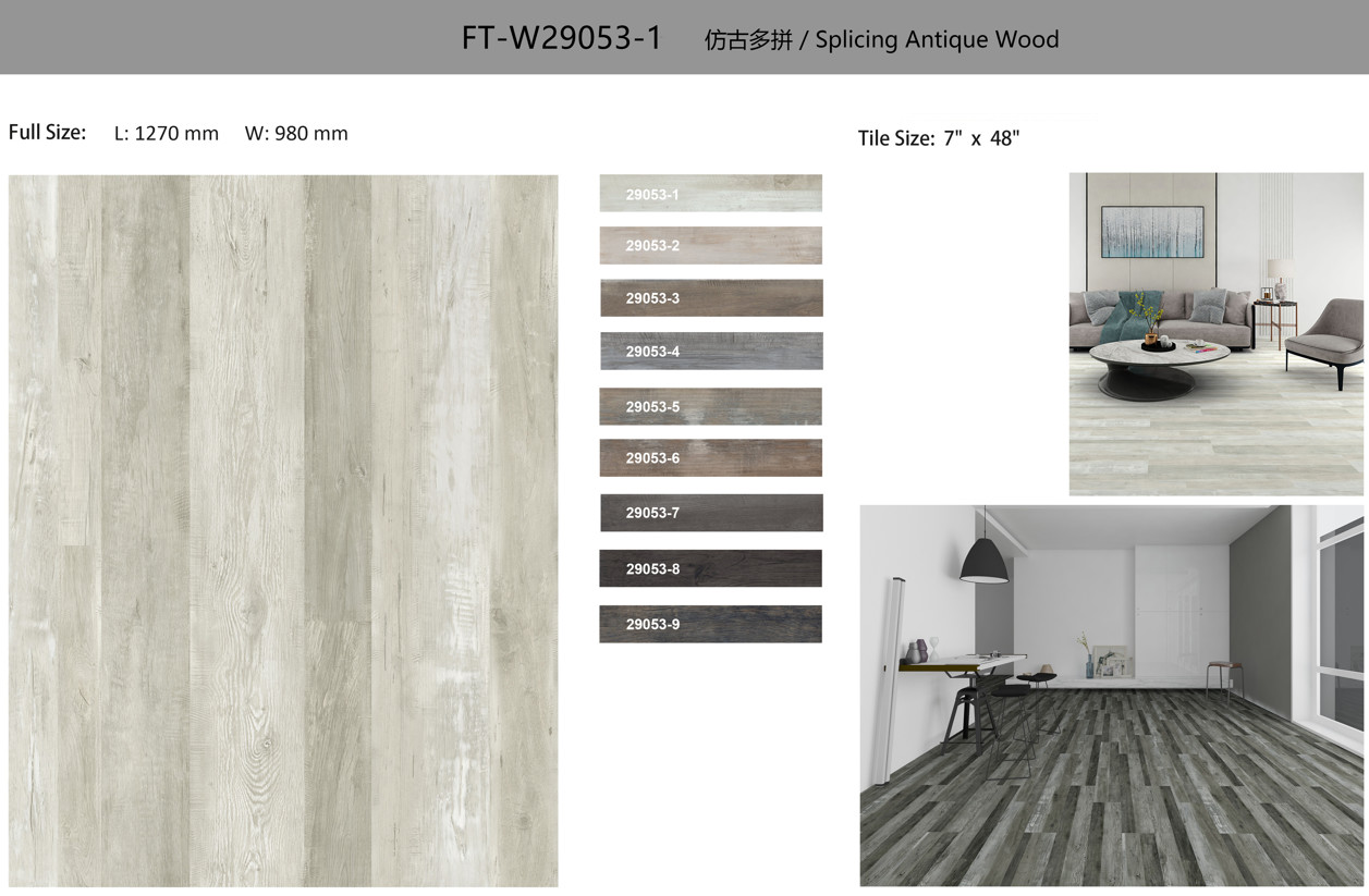 Thin Splicing Antique Wood Stone SPC Vinyl Click Flooring Polyvinyl Composite GKBM FT-W29053-7 Greenpy