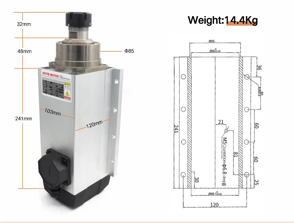 6.0kw ER32 Air Cooled Spindle Motor 18000rpm For CNC Engraving Machine