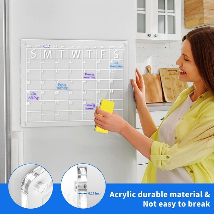 Factory Directly Customized Monthly Weekly Daily Planner Calendar Clear Acrylic Fridge Magnetic Dry Erase Board