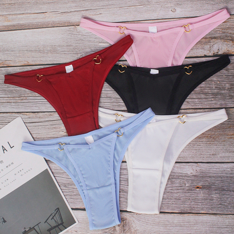 Sexy G String Underwear For Ladies Adjustable Low Waist Seamless Brief Hipster Panties Heart Shape Ring Thong