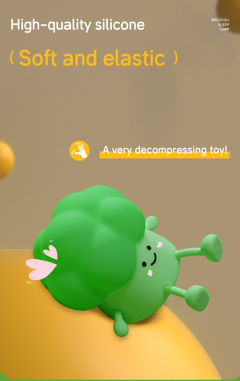 DY Trendy Sleep Silicone Night Light Rechargeable Bedside Vegetable Lamp 3 Level Dimming Broccoli Night Light