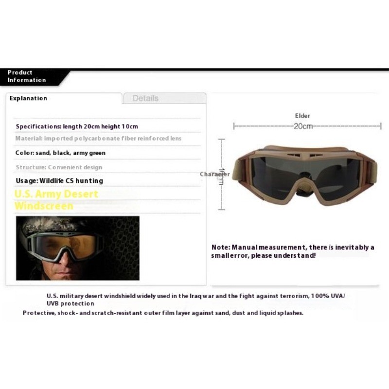 Desert Tactical Goggles-Special Forces- style Protective Eyewear for Military Enthusiasts Ideal for Outdoor Cycling Windproof Anti - fog and Shock
