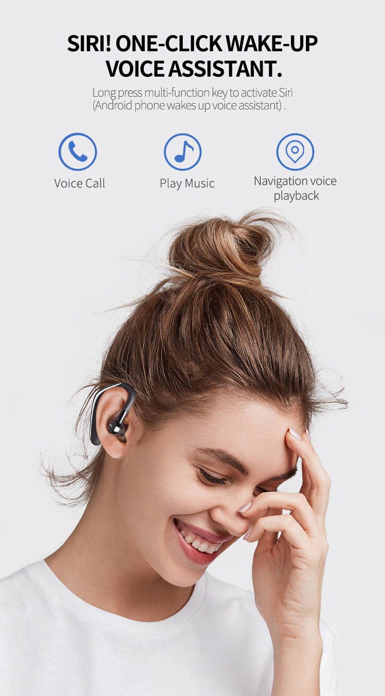 Sport Wireless Earbuds With Ear Hook HiFi Stereo Sound 19H Listening Time