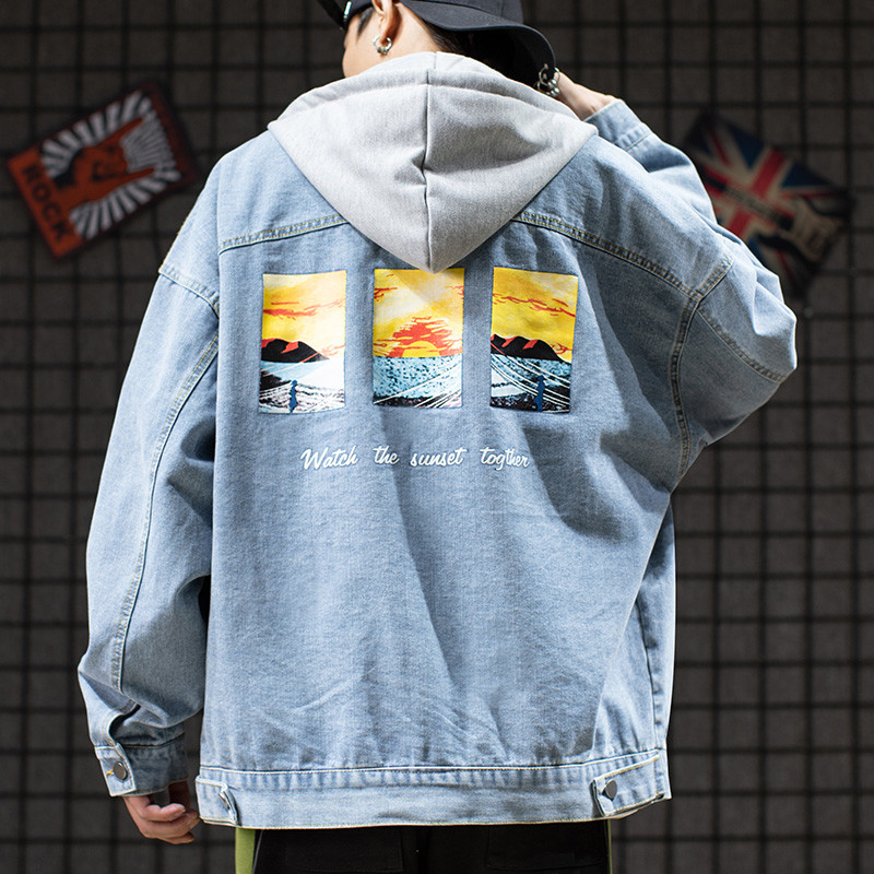 Blue Denim Casual Jeans Men Jackets Long Sleeves 100% Polyester