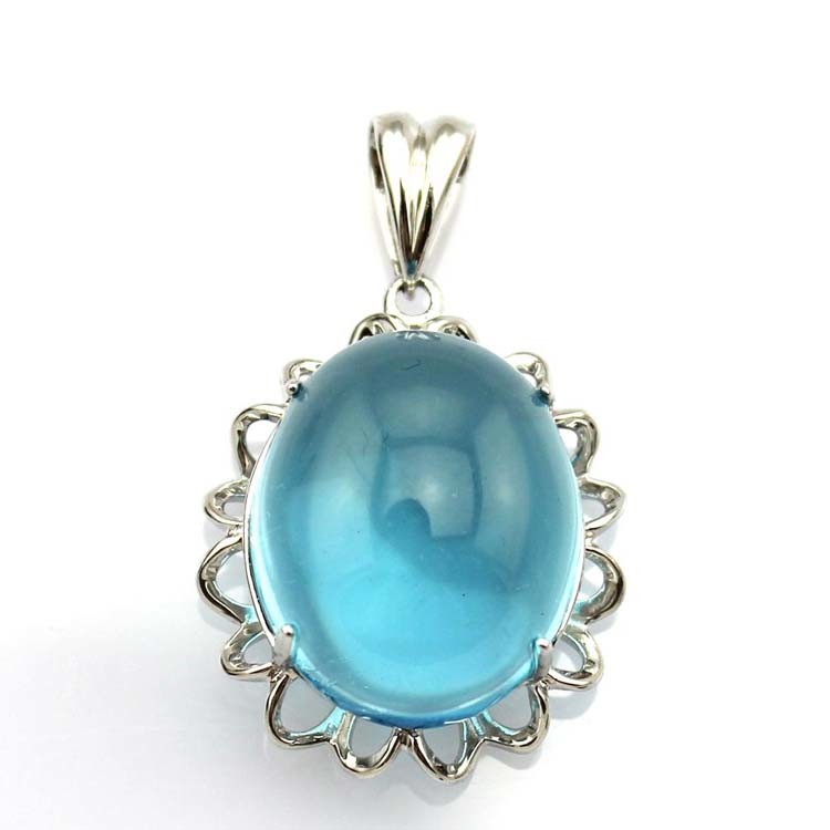 Women Jewelry 9mm x11mm Oval Dome Blue Topaz Cubic Zircon Sterling Silver Pendant(PSJ0201)