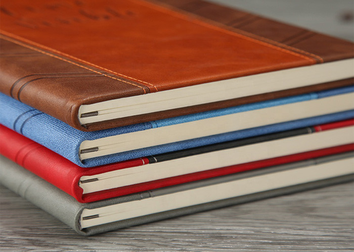 PU Leather Custom Printed Notebooks 120 Sheets Wood - Free Paper Inner Pages