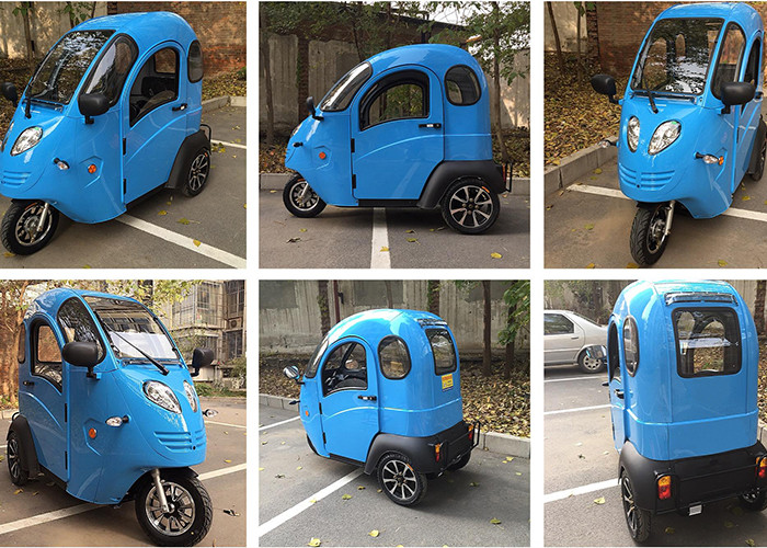 Passenger Seat Roof Covered Electric Bike , 800 W Enclosed 3 Wheel Motorcycle