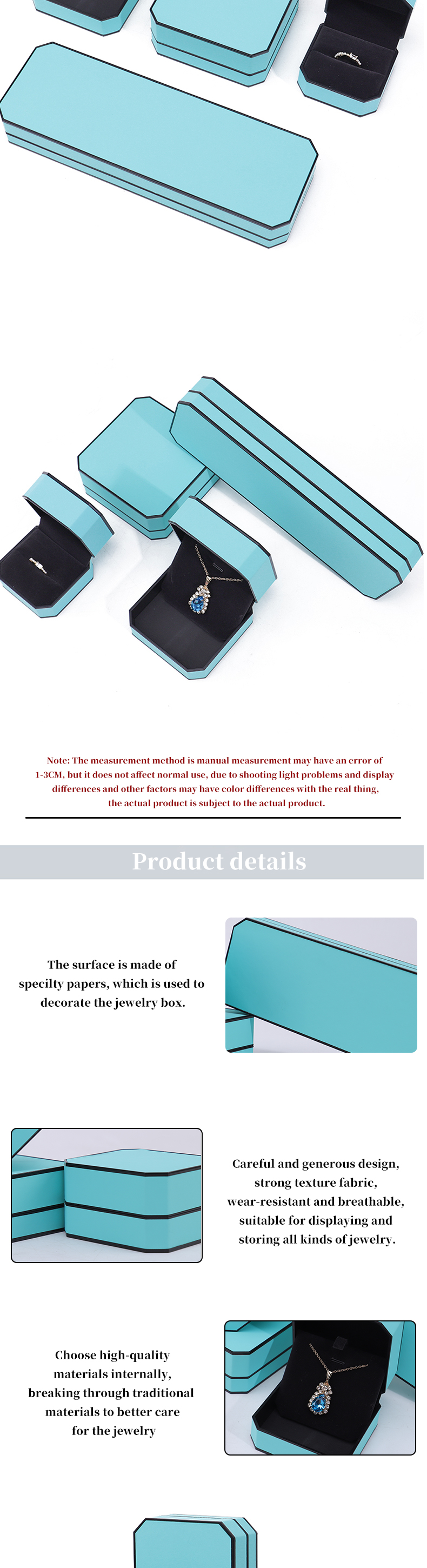 Cyan Sleek Octagonal Faux Leather Jewelry Box Package With Black Border Ornament