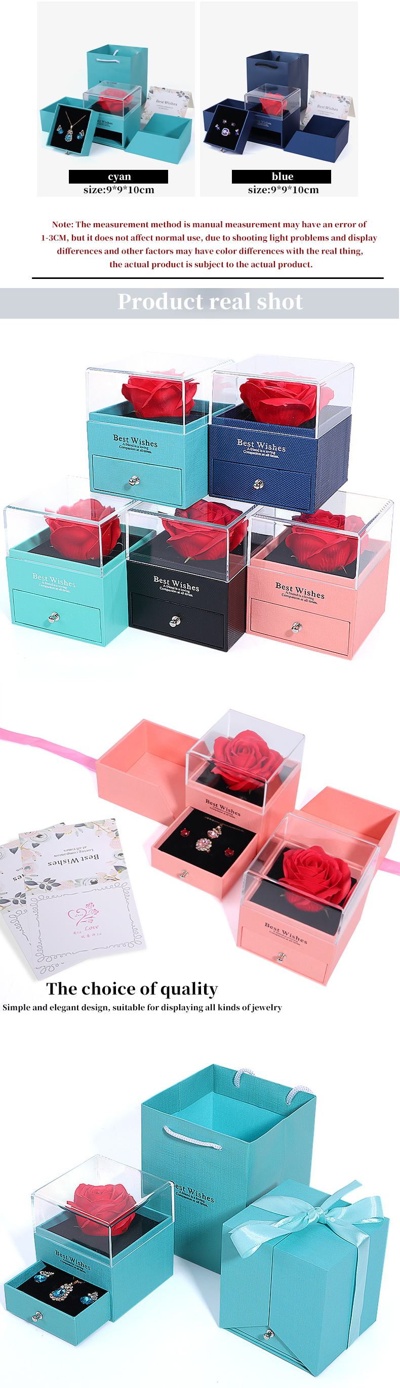 Valentine's Day Rose Box Drawer Type Jewelry Packaging Box with Square Shape