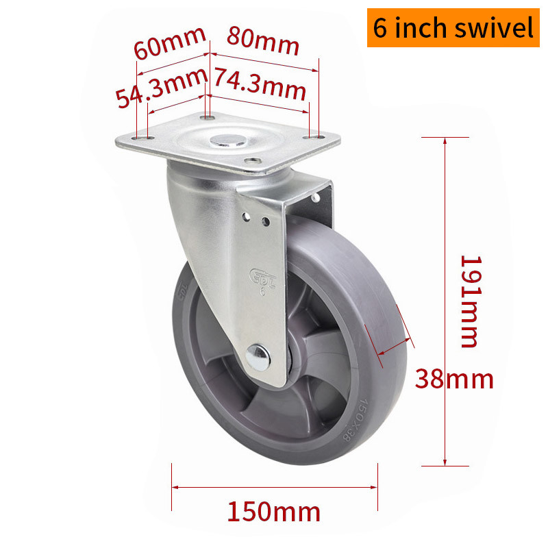 EDL‌ Medium Duty 6inch Caster TPE Plate by Rigid , Swivel and Brake Type 200kg 666P-56