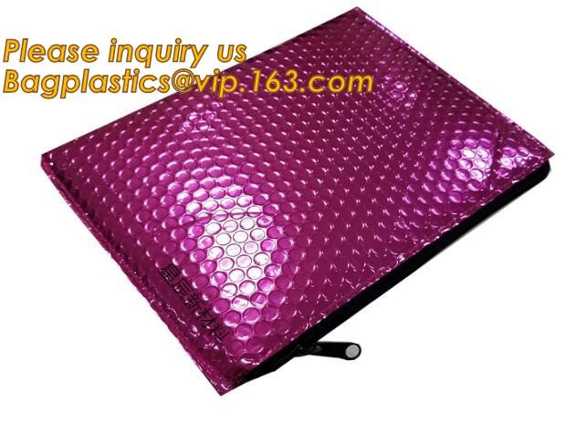 Holographic Factory Shiny gold Cosmetic bag Zipper Bubble Bag zip-lock Slider Padded Mailer metallic bubble zipper bagea