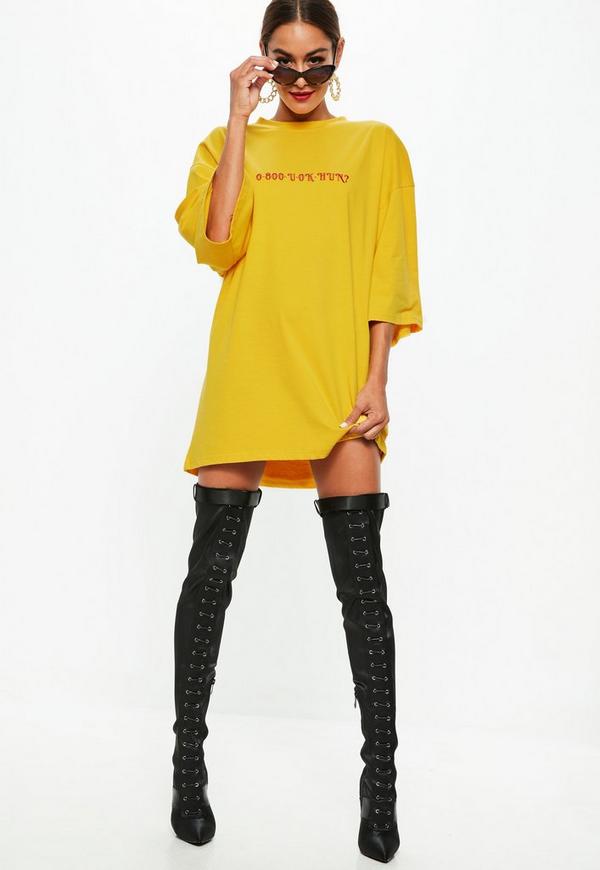 Yellow Oversized T Shirt Dress For Women