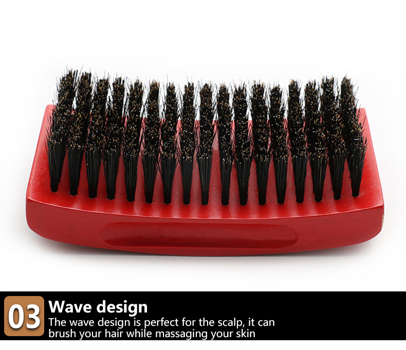 Square 360 Wave Brush Customized Logo Beach Wood Handle Boar Bristle Brush