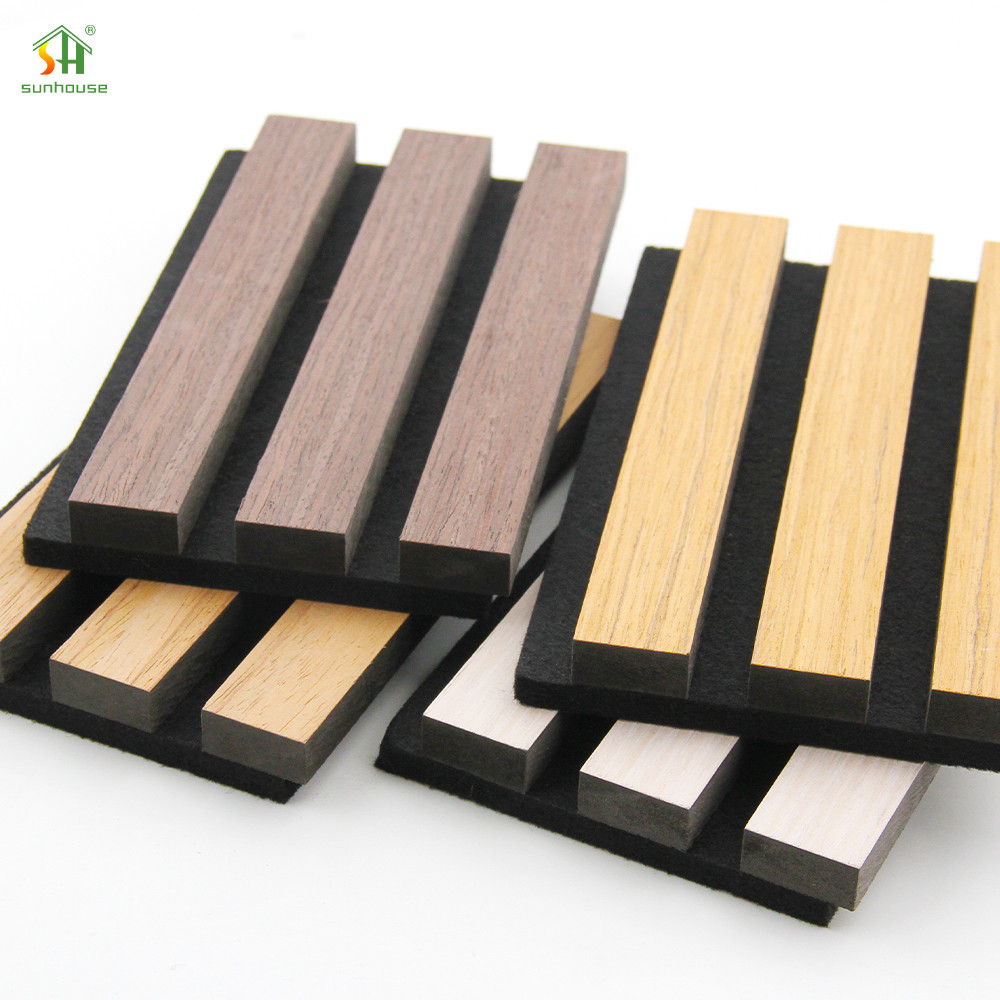 Natural Veneer Oak Polyester acoustic wall panel soundproof for Interior Decoration