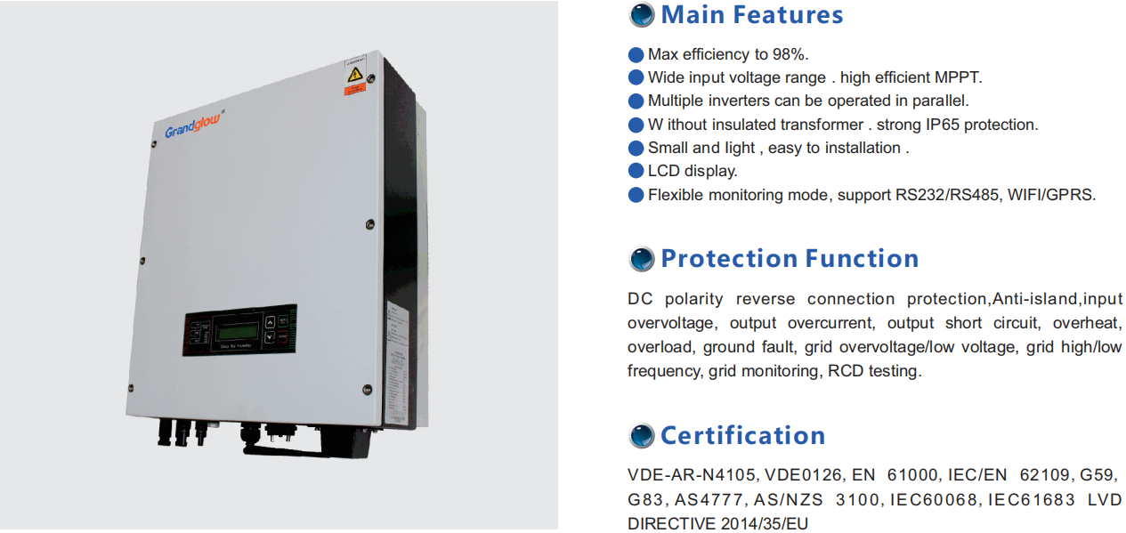 3kW on Grid Connected Single Phase hybrid Solar Inverter With MPPT Solar charge controller (Model: TL3000 I)