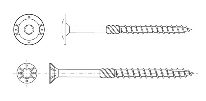 Double countersunk head Torx drive yellow zinc Construction screws for wooden Structures