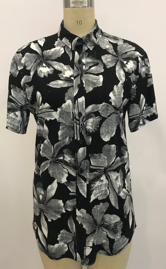 Summer Printed Short Sleeve Shirts 100% Viscose Printed Silk Shirt Mens