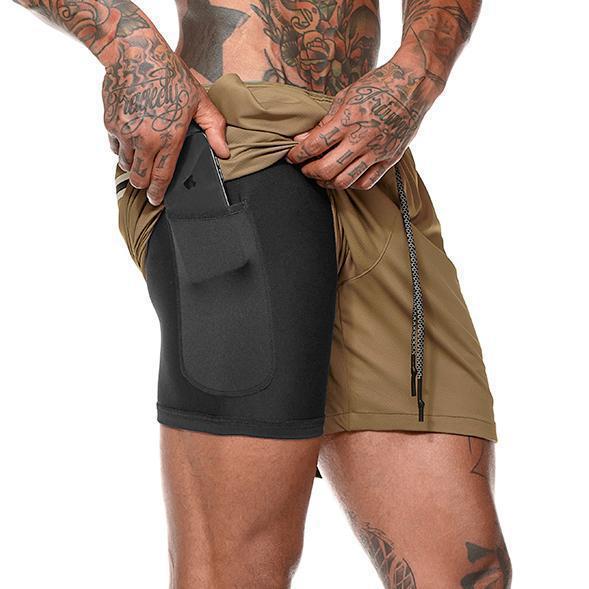 Fit Training Sports Double Layer Workout Pants Elastic Gym Men Cotton Shorts