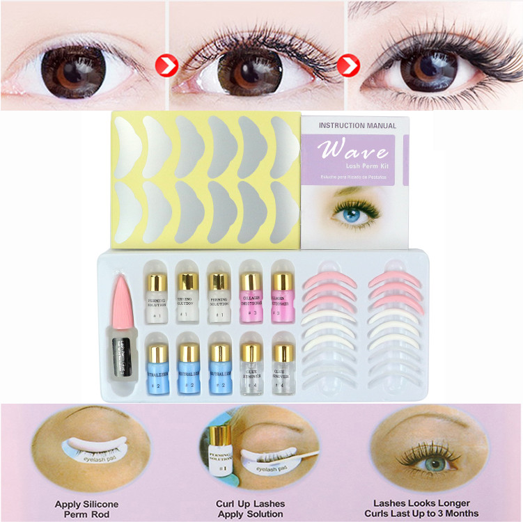 14.3*12.7*2.5 Cm Pink Highly Professional Permanent Eyelash Perm Curl Kit With 4 Perming Solution