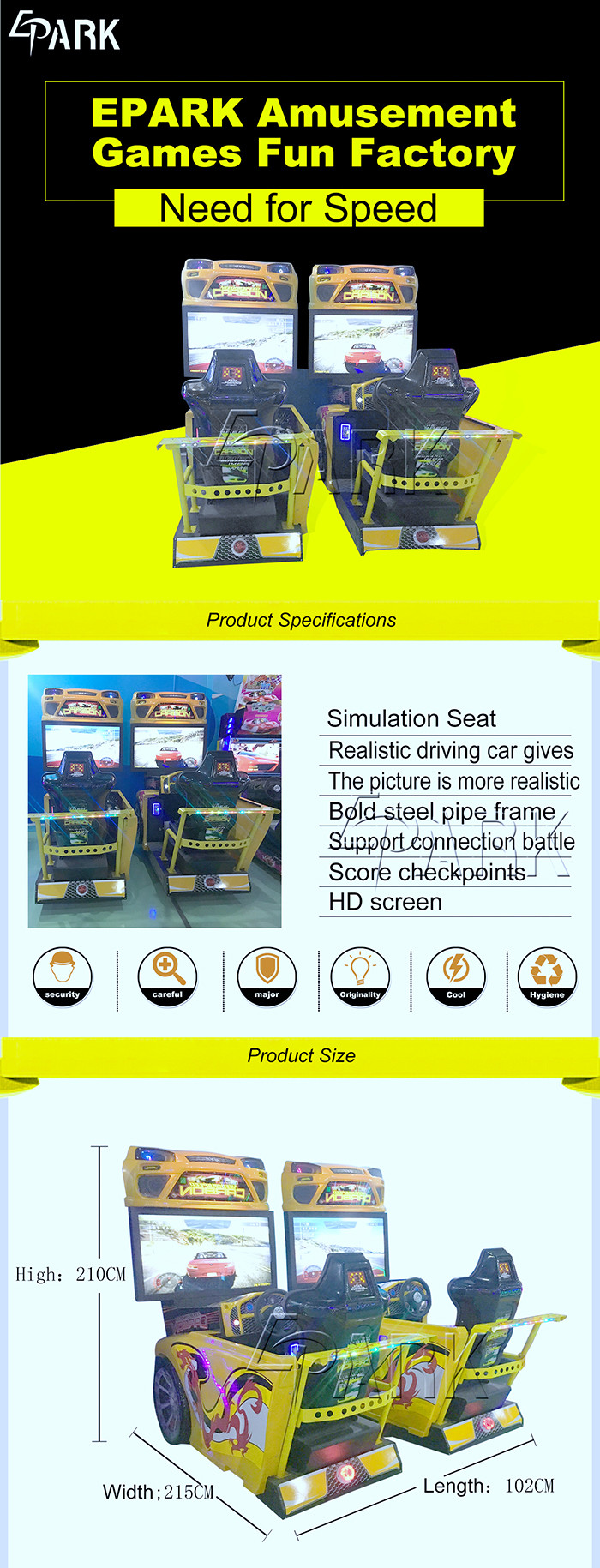 42'' Lcd Carbon Arcade Racing Game Machine Support 4 Players Competing Online