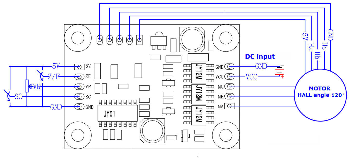 Hall Effect 3 Phase Brushless DC Motor Driver Rotating Direction Control Ports