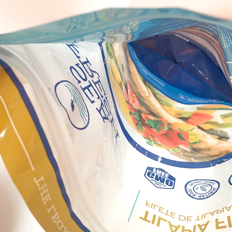 PET PE White Stand Up Pouch With Window Sea Fresh Food