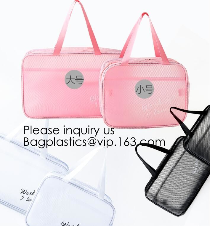 Compact Multi-purpose Handbag-style Transparent Glitter Cosmetic Pouch with Zipper Pocket on the Back, bagease, bagplast