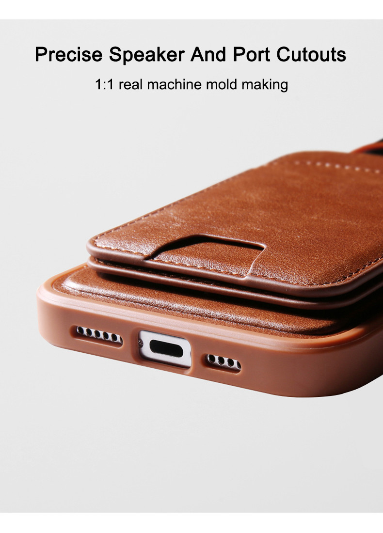 Black PU Leather Magsafe Cases Mobile Phone Bags For IPhone Case Wallet Magnet