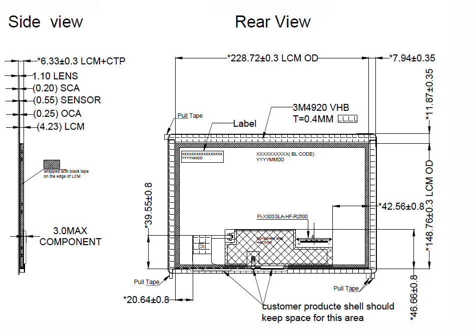 10.1 inch 1280 X 800 LVDS Interface Automotive LCD Display